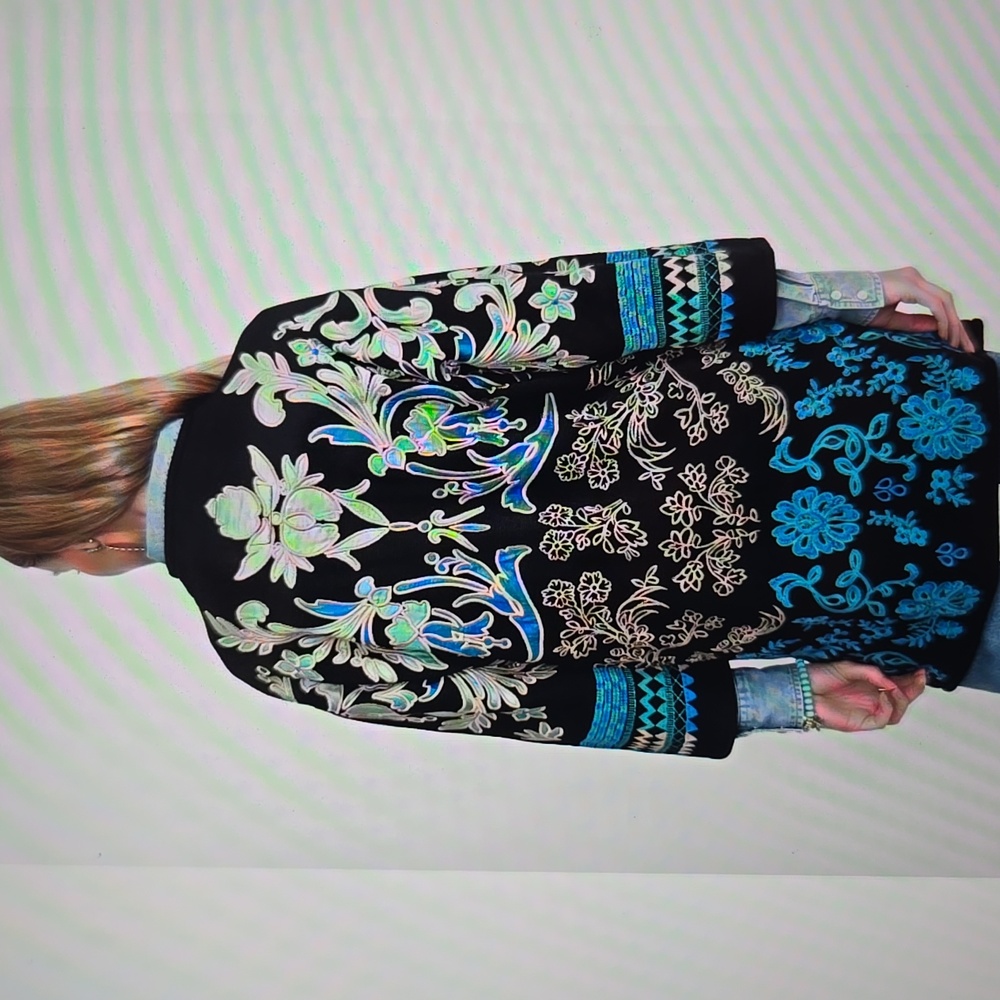 Johnny Was Black and Blue Embroidered Jacket - Picture 2 of 12